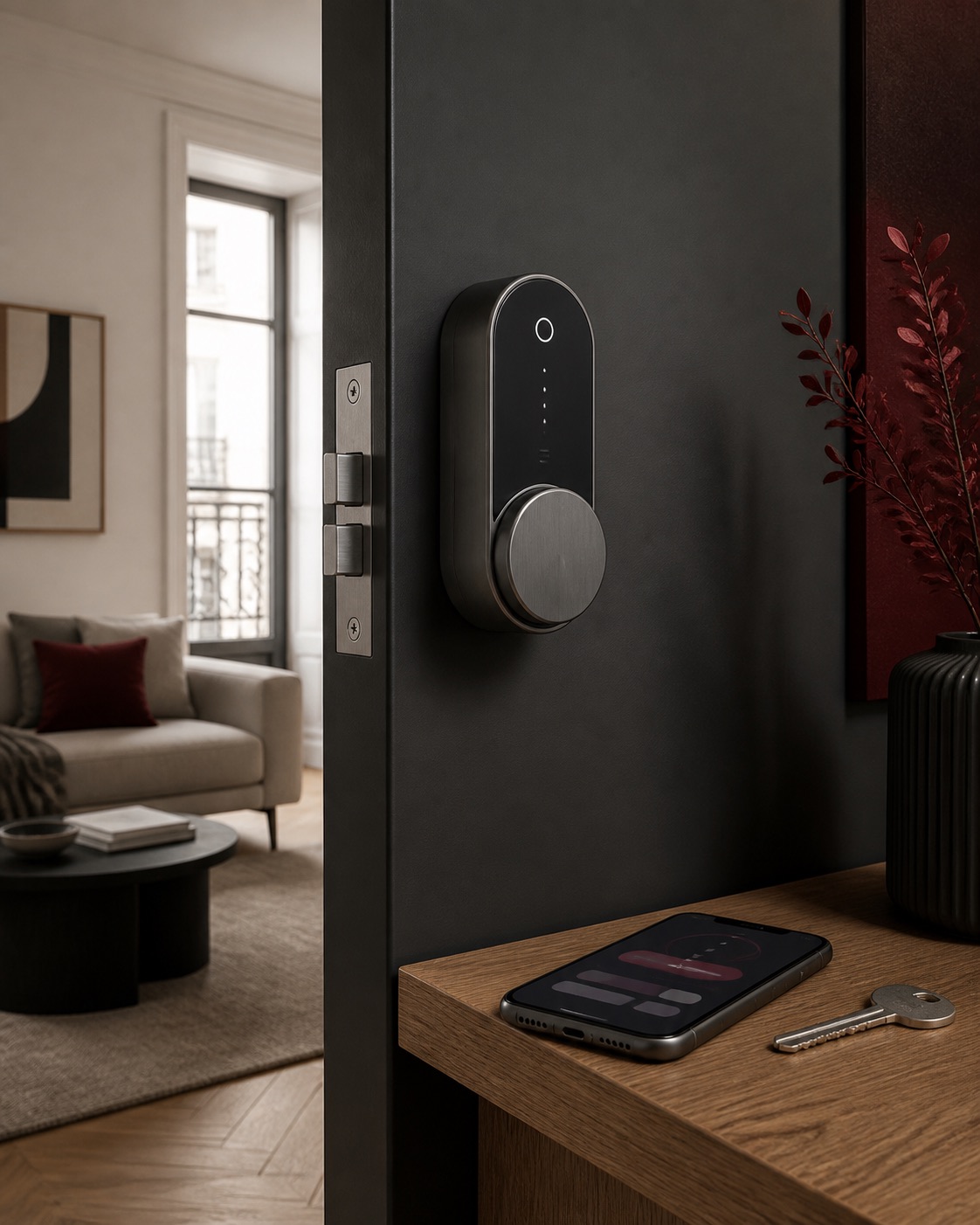 Illustration eines generischen Smart Locks an der Innenseite einer Tür