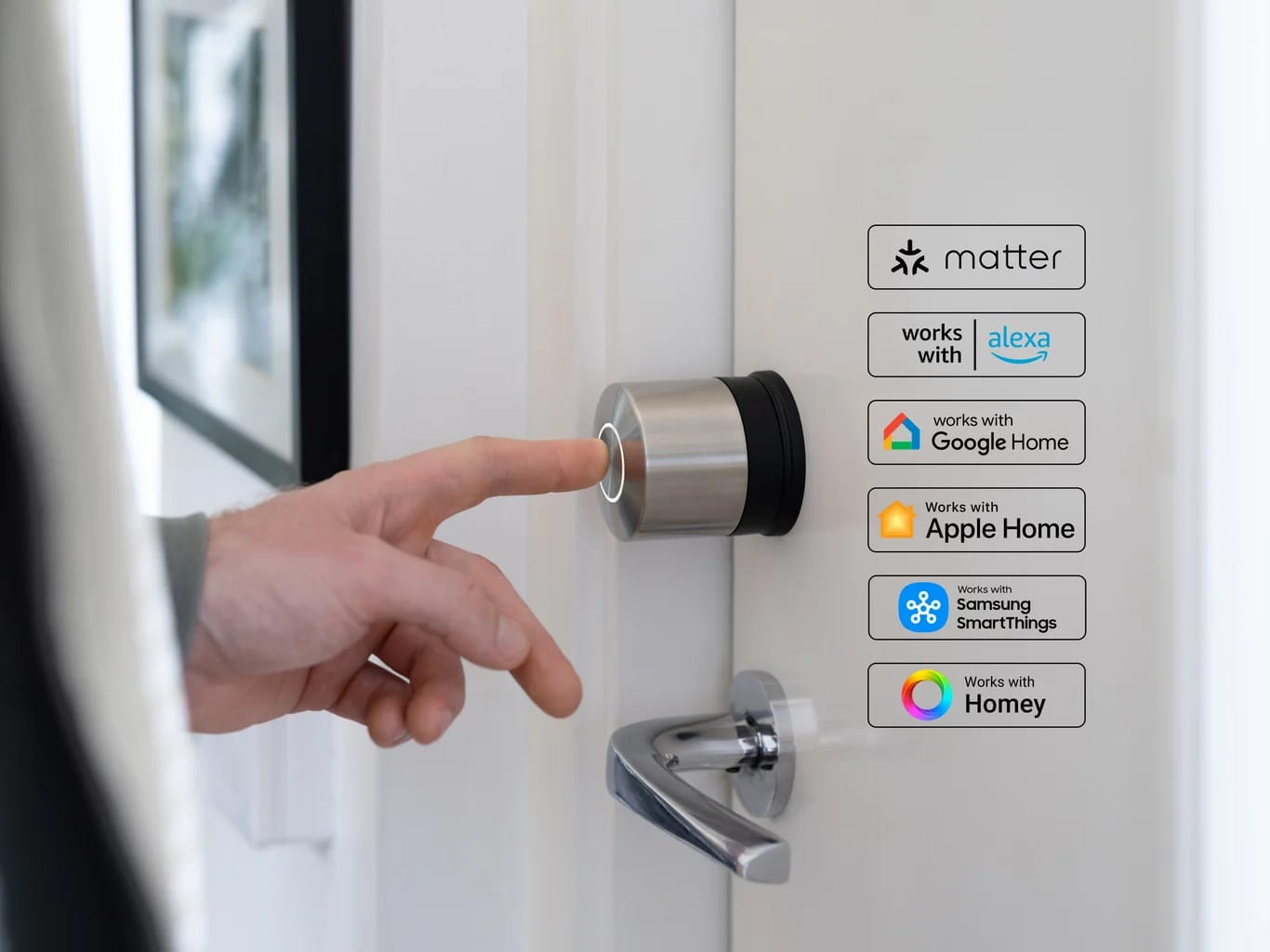 Nuki smart lock installed on door - Compatible with Matter, Alexa, Google Home, Apple Home, SmartThings